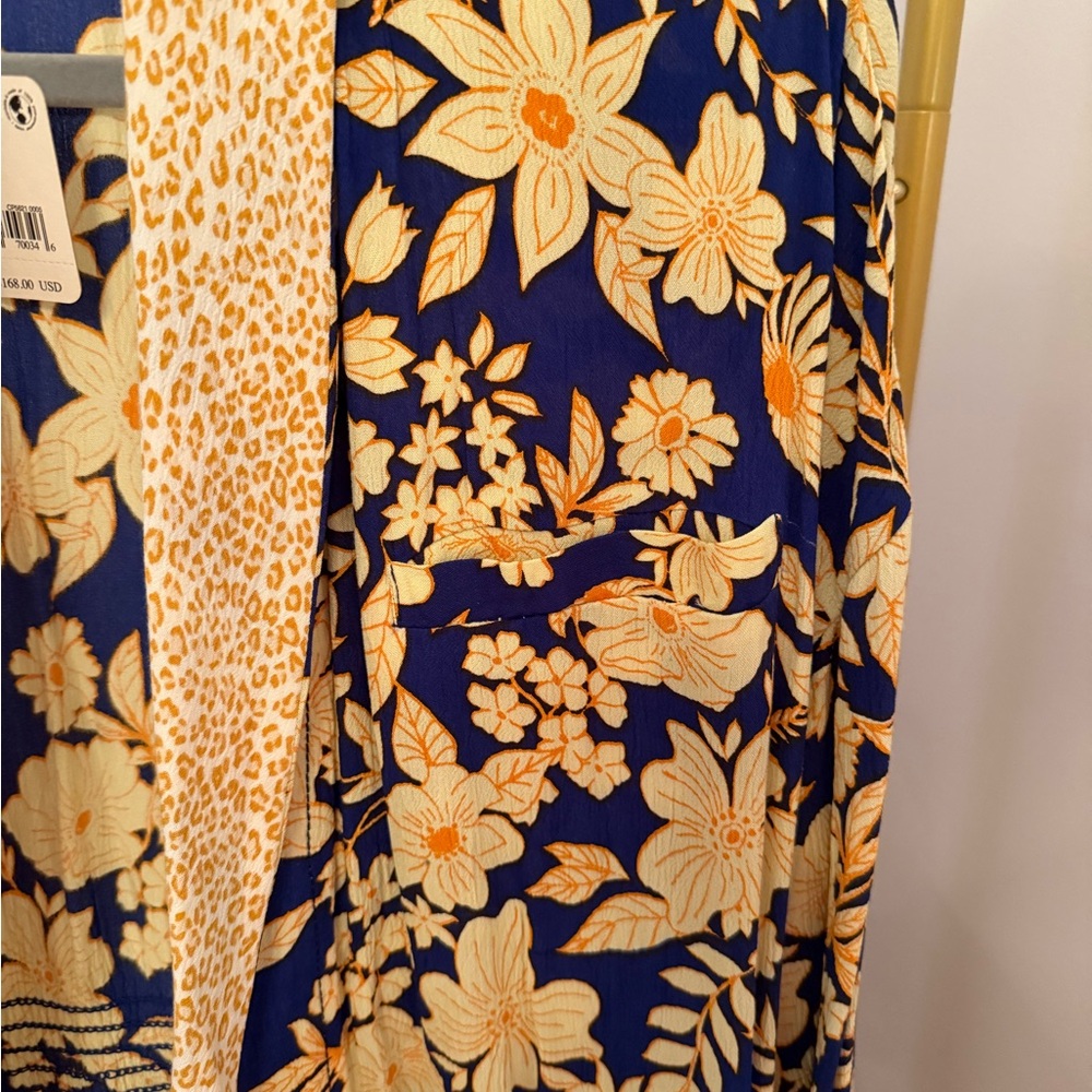NWT Free People Blue and Cream Floral Kimono Duster Size S - Picture 12 of 15